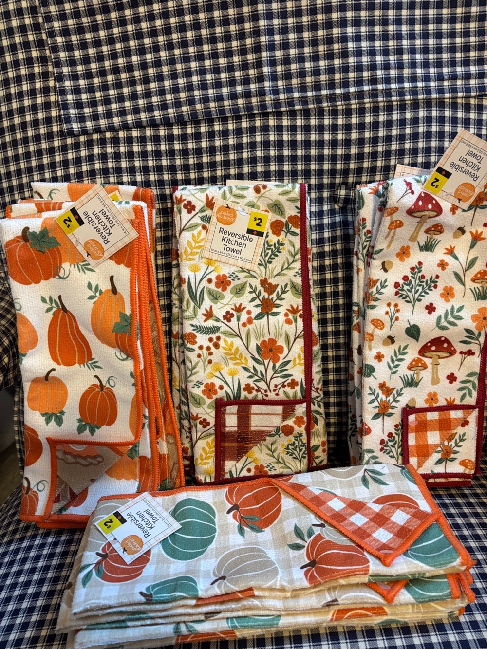 Reversible Fall Pumpkin Kitchen Towel - Orange Floral & Pumpkin, your choice 4
